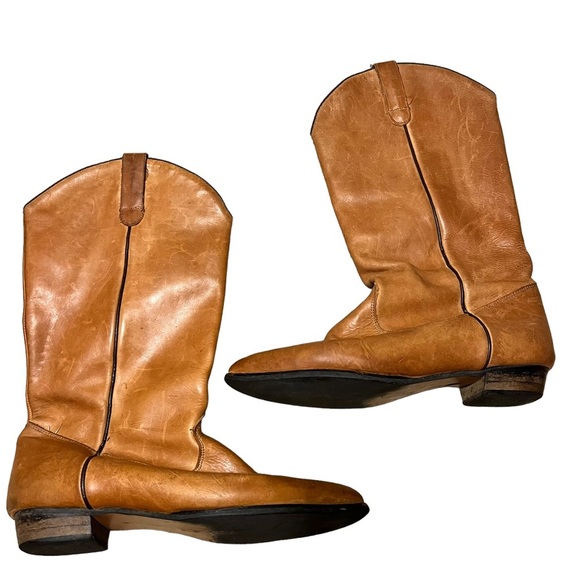 Mens Vintage Leather Cowboy Boots Tan Size 8.5 D - Picture 10 of 10